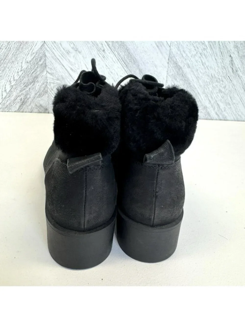 Eileen Fisher Kenille Boots Womens Size 8.5 Black Wedge Shearling Fur NEW NWOB